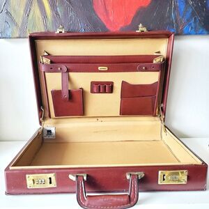 AIRWAY Vintage Leather Briefcase Hard Shell Chestnut Brown Not Working Locks